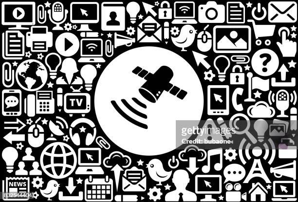 artificial satellite icon black and white internet technology background - fake email stock illustrations