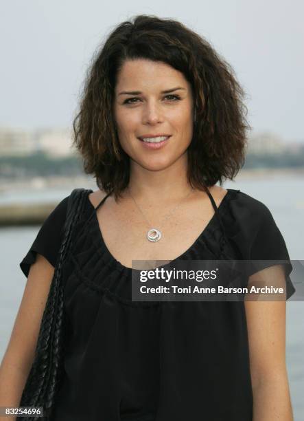 Neve Campbell poses during MIPCOM at the Majestic Pier on October 13, 2008 in Cannes, France.