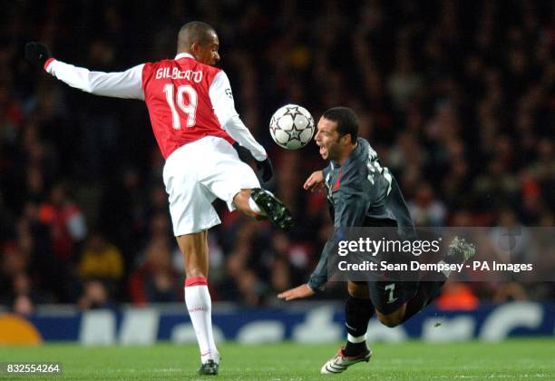 Foul by Arsenal's Gilberto Silva on da Silva Daniel Carvalho, CSKA Moscow.