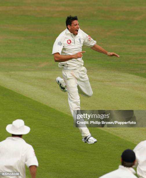 Sajid Mahmood of England celebrates the wicket of Pakistan's Kamran Akmal during the 3rd Test match between England and Pakistan at Headingley,...