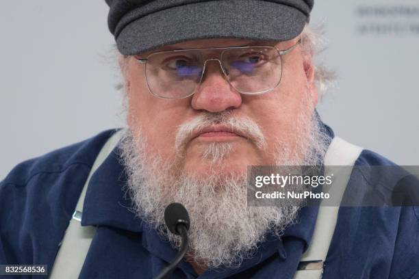 American novelist and short-story writer, screenwriter, and television producer George R. R. Martin attends a press conference on August 16, 2017 in...