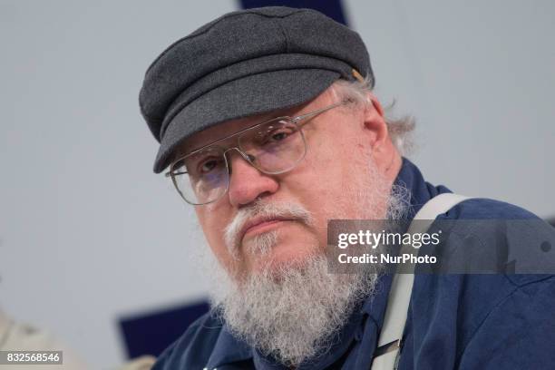 American novelist and short-story writer, screenwriter, and television producer George R. R. Martin attends a press conference on August 16, 2017 in...