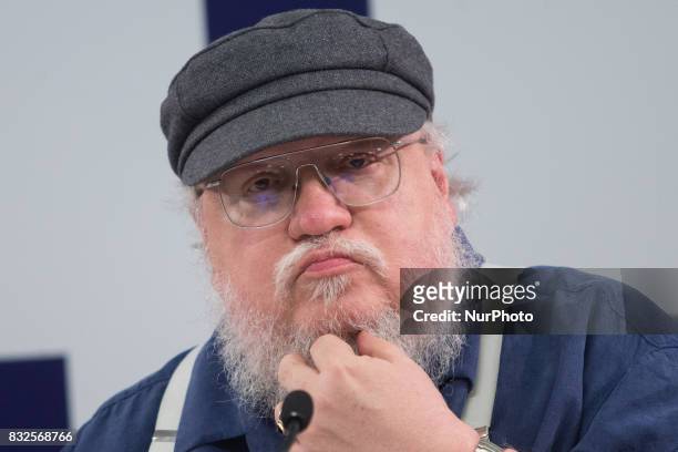 American novelist and short-story writer, screenwriter, and television producer George R. R. Martin attends a press conference on August 16, 2017 in...