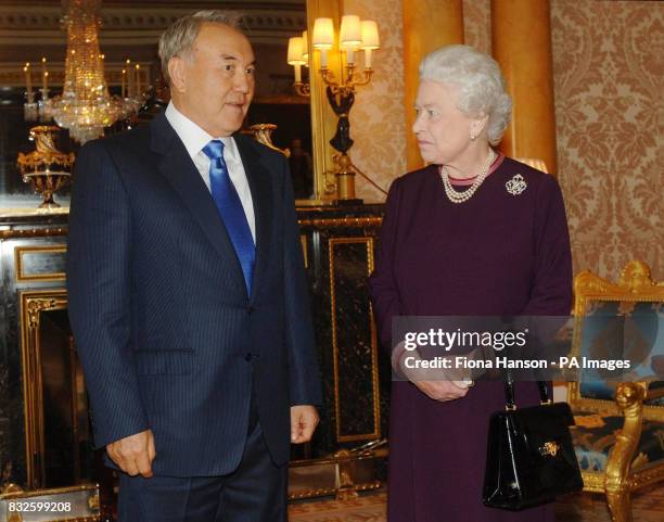 Britain's Queen Elizabeth II receives the President of the Republic of Kazakhstan, Mr Nursultan Nazarbayev, at Buckingham Palace, London.