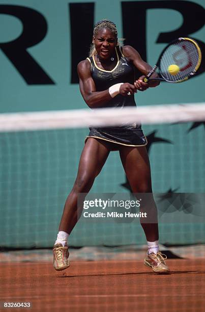 American tennis player Serena Williams competing in the French Open at the Stade Roland Garros, 2nd June 2002. Williams won the tournament, defeating...