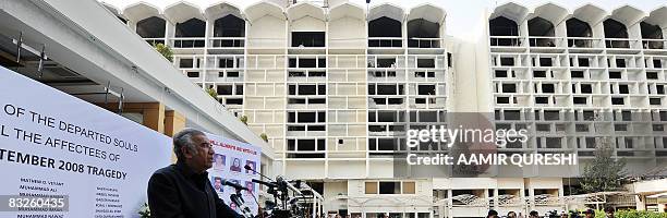 Sadruddin Hashwani, one of Pakistan's richest men and owner of the devastated Marriott Hotel speaks during a fund launching ceremony in Islamabad on...