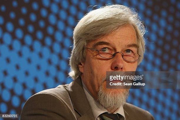 Rolf-Dieter Heuer, who is to become the director of CERN, the European Organization for Nuclear Research, speaks to the media at the "Weltmaschine "...