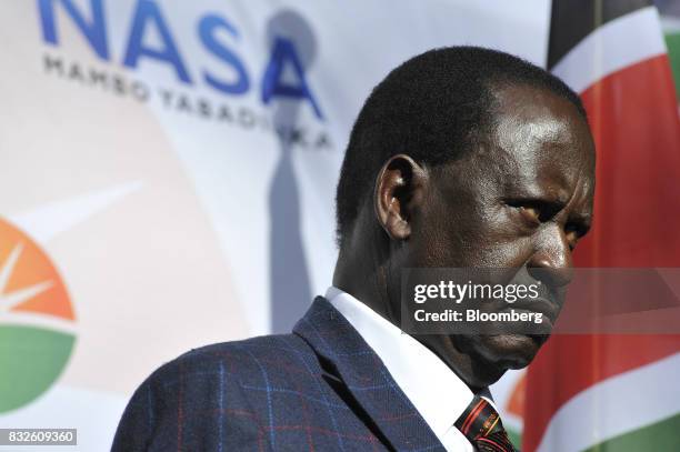 Raila Odinga, opposition leader for the National Super Alliance , looks on during a news conference in Nairobi, Kenya, on Wednesday, Aug. 16, 2017....