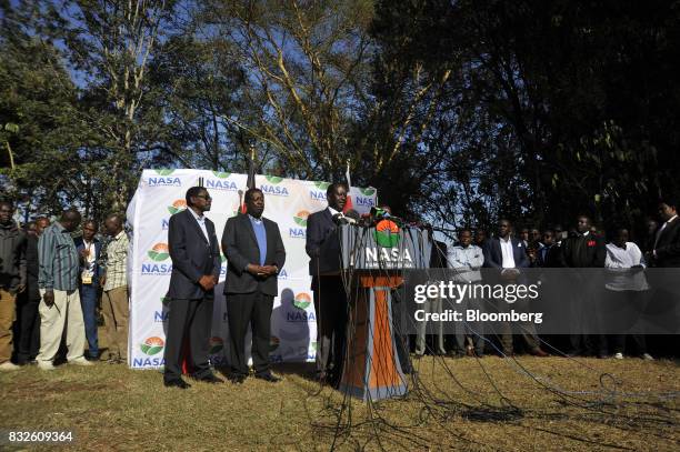 Raila Odinga, opposition leader for the National Super Alliance , speaks during a news conference in Nairobi, Kenya, on Wednesday, Aug. 16, 2017....