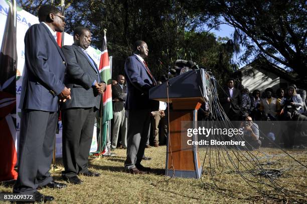 Raila Odinga, opposition leader for the National Super Alliance , speaks during a news conference in Nairobi, Kenya, on Wednesday, Aug. 16, 2017....