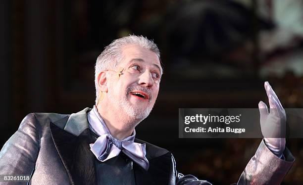 Ilja Richter performs during the dress rehearsal for the play "Jedermann" by author Hugo von Hoffmannsthal at the Berlin Cathedral on October 14,...