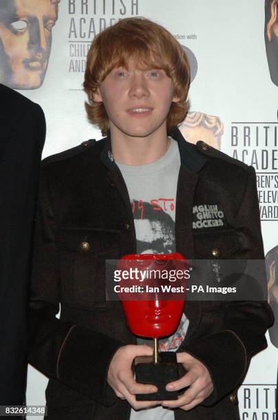 Rupert Grint with the BAFTA Kids Vote Award, for Harry Potter and the Goblet of Fire, at the BAFTA Children's Film & Television Awards at the Hilton...