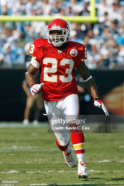 Patrick Surtain of the Kansas City Chiefs moves on the field during the game against the Carolina Panthers at Bank of America on October 5, 2008 in...