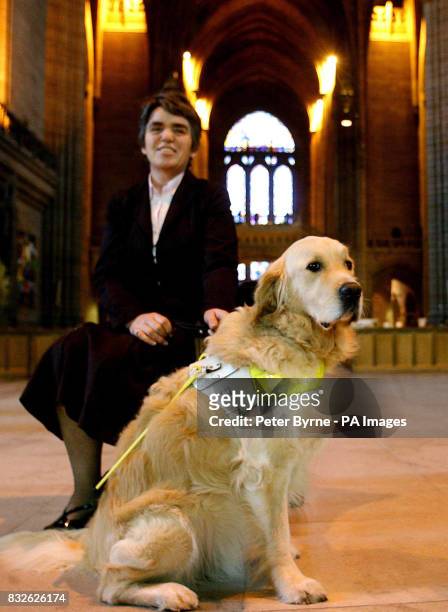Maureen Rowley from Bristol with her guide dog Gus, who attended a mass at Liverpool Cathedral to celebrate 75 years of the Guide Dogs for the Blind...