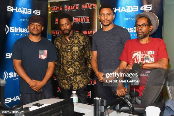 Actor Lakeith Stanfield, football player Nnamdi Asomugha and Colin Warner visit 'Sway in the Morning' hosted by SiriusXM's Sway Calloway on Eminem's...