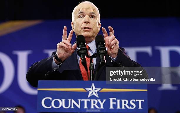 Republican presidential candidate Sen. John McCain addresses a rally at Montgomery County Community College October 14, 2008 in Blue Bell,...