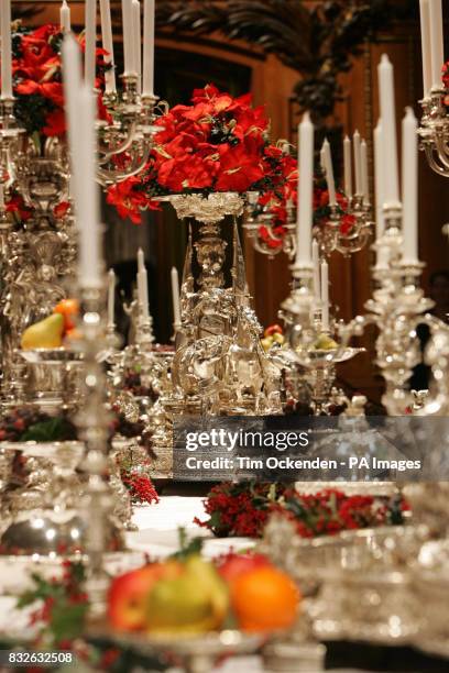 View of a dinner service composed of Victorian silver in the Waterloo Chamber, at Windsor Castle.