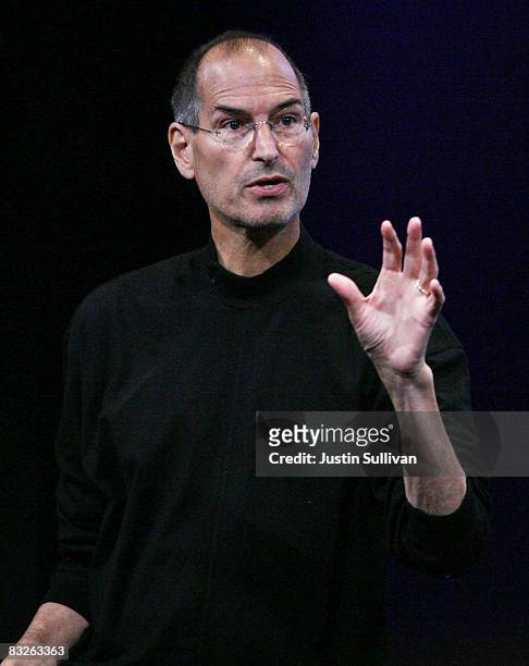 Apple CEO Steve Jobs speaks during a "town hall" style event at Apple Headquarters October 14, 2008 in Cupertino, California. Jobs announced a new...