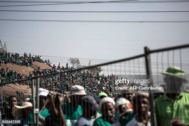 Members of the Association of Mineworkers and the Marikana community gather to commemorate the fifth anniversary of the Marikana Massacre in...