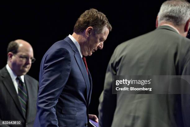 Bob Lighthizer, U.S. Trade representative, center, arrives to the first round of North American Free Trade Agreement renegotiations in Washington,...