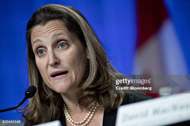 Chrystia Freeland, Canada's minister of foreign affairs, speaks during the first round of North American Free Trade Agreement renegotiations in...