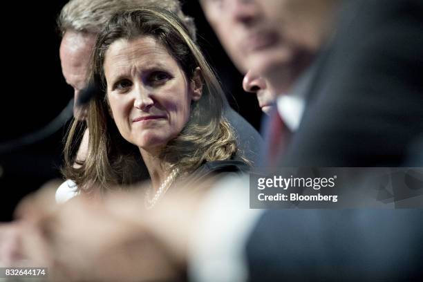 Chrystia Freeland, Canada's minister of foreign affairs, listens during the first round of North American Free Trade Agreement renegotiations in...