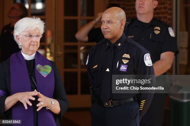 Charlottesville Police Chief Al Thomas Jr. Stands outside the Paramount Theater during a memorial service for Heather Heyer August 16, 2017 in...