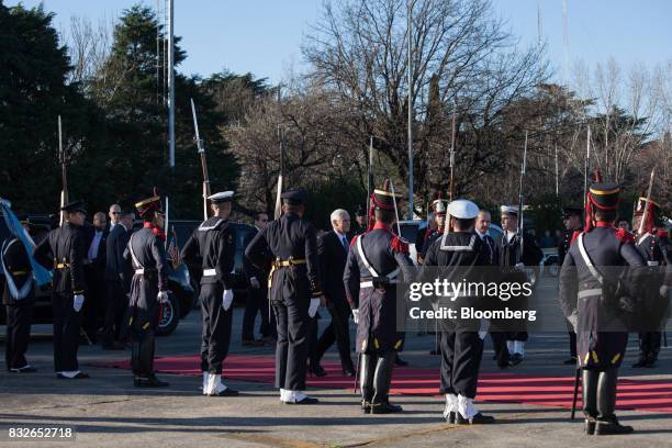 Vice President Mike Pence, center, departs from Palomar Air Base in Buenos Aires, Argentina, on Wednesday, Aug. 16, 207. Pence said he expects a...