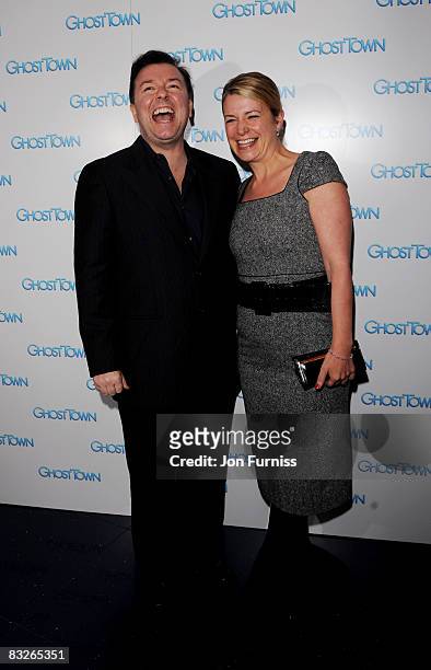 Ricky Gervais and wife attend the VIP screening of Ghost Town at Apollo West End on October 14, 2008 in London, England.