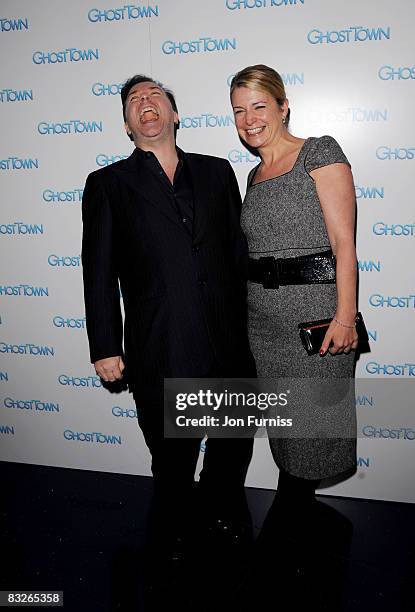 Ricky Gervais and wife attend the VIP screening of Ghost Town at Apollo West End on October 14, 2008 in London, England.