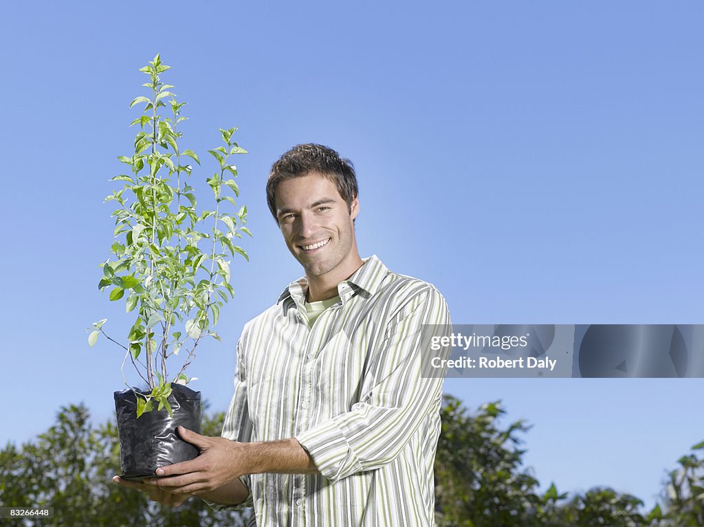 Mann hält kleine bush