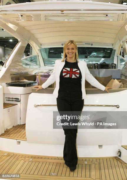 Broadcaster and Journalist Vicki Butler-Henderson unveils the new Sealine SC38 at the 2007 Collins Stewart London Boat Show at the Excel Centre.