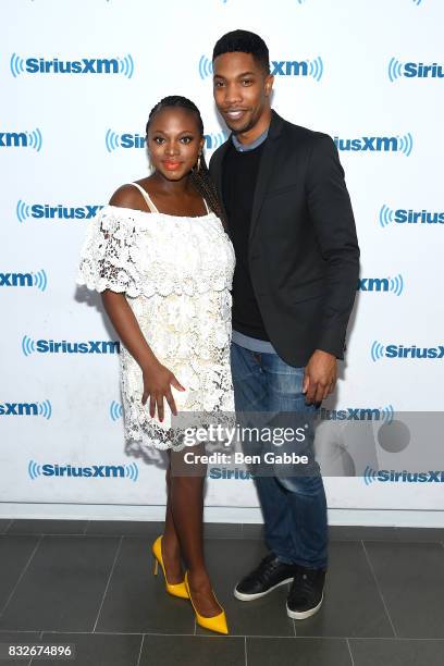 Actress Naturi Naughton and celebrity make up artist AJ Crimson visit SiriusXM Studios on August 16, 2017 in New York City.