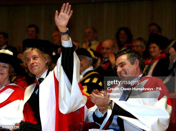 Sir Bob Gelfdof and Chancellor of the Exchequer Gordon Brown receive their Honorary Doctorates in Civil Law from Newcastle University.
