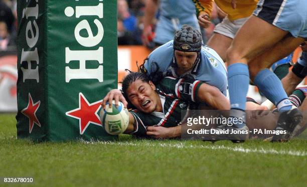 Leicester Tigers' Alesana Tuilagi touches down under the posts for their opening try against Cardiff Blues during the Heineken Cup Pool Four match at...
