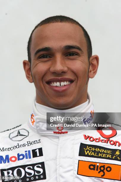 Vodafone McLaren Mercedes driver Lewis Hamilton of Great Britain is unveiled during the photocall of the 2007 Vodafone McLaren Mercedes Formula One...