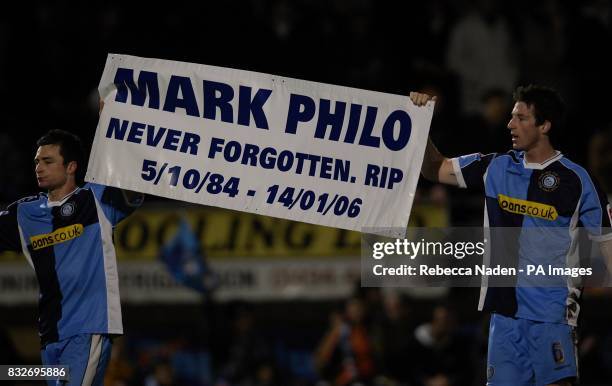 Wycombe Wanderer's Russell Martin and Mike Williamson rememeber former player Mark Philo at the end of the game