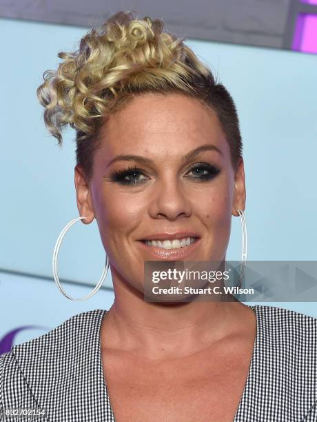 Pink visits the Kiss FM Studios on August 16, 2017 in London, England.