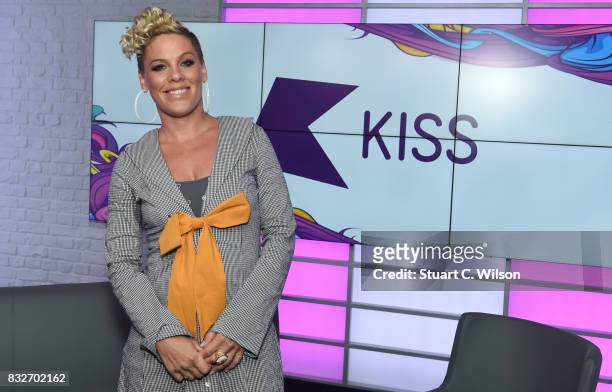 Pink visits the Kiss FM Studios on August 16, 2017 in London, England.