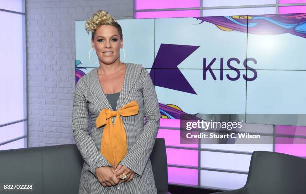 Pink visits the Kiss FM Studios on August 16, 2017 in London, England.