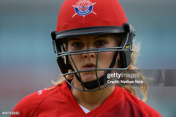 Eleanor Threlkeld of Lancashire Thunder looks on during the Kia Super League 2017 match between Lancashire Thunder and Surrey Stars at Old Trafford...