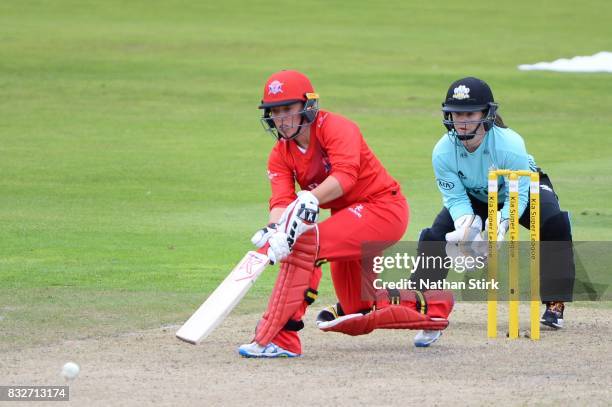 Danielle Hazell of Lancashire Thunder batting during the Kia Super League 2017 match between Lancashire Thunder and Surrey Stars at Old Trafford on...