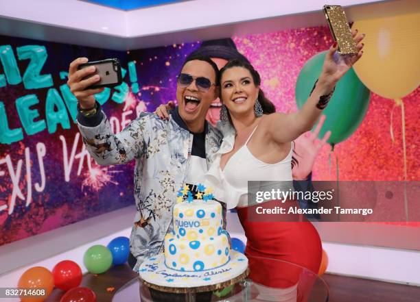 Alexis Valdes and Alicia Machado are seen on the set of 'Un Nuevo Dia' at Telemundo Studios on August 16, 2017 in Miami, Florida.