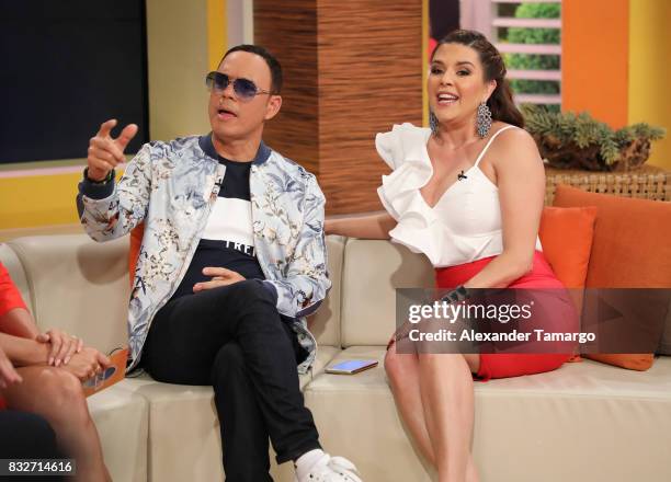 Alexis Valdes and Alicia Machado are seen on the set of 'Un Nuevo Dia' at Telemundo Studios on August 16, 2017 in Miami, Florida.