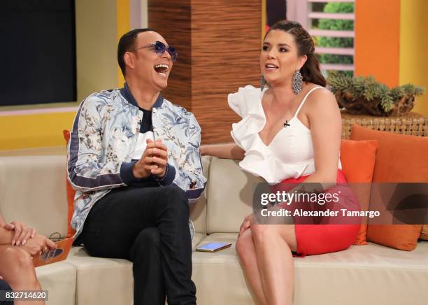Alexis Valdes and Alicia Machado are seen on the set of 'Un Nuevo Dia' at Telemundo Studios on August 16, 2017 in Miami, Florida.