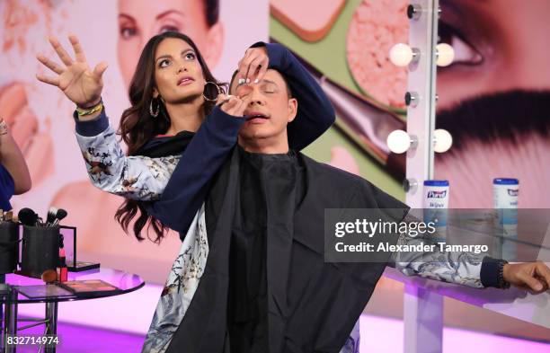 Zuleyka Rivera and Alexis Valdes are seen on the set of 'Un Nuevo Dia' at Telemundo Studios on August 16, 2017 in Miami, Florida.