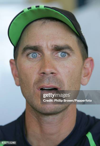 Justin Langer of Australia talks to the press after a training session at Northgate Playing fields, Brisbane, Australia before the 1st Test match...