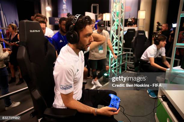 Tassal "Tass" Rushan of England reacts in his game against Rafael "Rafifa 13" Fortes of Brazil during day one of the FIFA Interactive World Cup 2017...