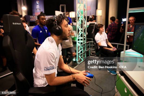 Tassal "Tass" Rushan of England reacts in his game against Rafael "Rafifa 13" Fortes of Brazil during day one of the FIFA Interactive World Cup 2017...