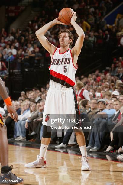 Rudy Fernandez of the Portland Trail Blazers looks to pass the ball during the preseason game against the Golden State Warriors on October 8, 2008 at...